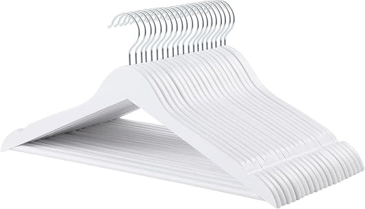 Amazon Basics Durable Wooden Suit Clothes Hangers, White, 20-Pack
