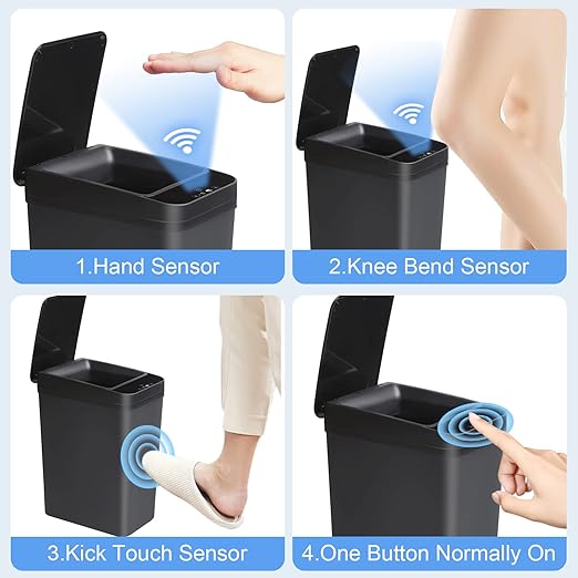 Anborry Bathroom Automatic Trash Can 4 Gallon Touchless Motion Sensor Small Garbage Can with Lid Smart Electric Plastic Narrow Garbage Bin for Living Room Bedroom Office Kitchen (Black)