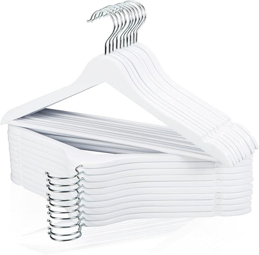 Edergoo Wooden Hangers 20 Pack, Smooth Wood Hangers with 360° Swivel Hook & Notches, Slim Coat Hanger Wooden for Closet, White