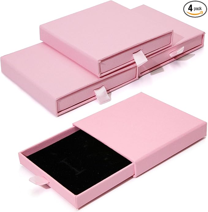 Jewelry Gift Box, 3.53.5x0.7Inch Cardboard Jewelry Organizer, Fancy Necklace Bracelet Earring Drawer, Kraft Empty Jewellery Display for Ring Earring (Pink, 4 Pcs)