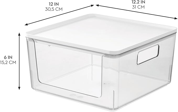 Rosanna Pansino x iDesign Recycled Plastic Open Front Kitchen Storage Bin with Lid, Clear Bin/Marshmallow Lid, 12" x 12" x 6"