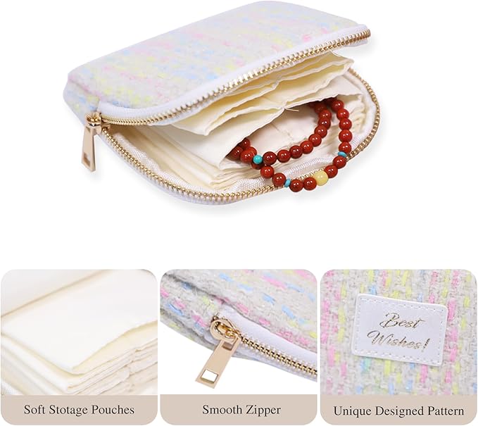 Stratalife Travel Jewelry Case Organizer Gift for Women Portable Jewelry Pouch with Small Bags for Gemstones Crystal Bracelets, Necklace Bangles Storage, Ring Holder, Quilted Mix