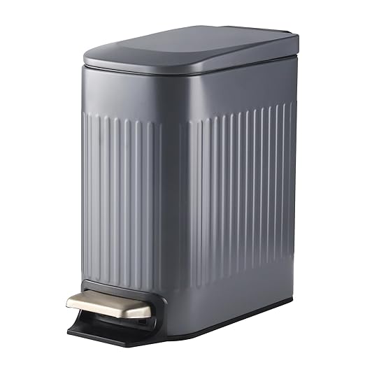 SYNCVIBE Slim Bathroom Trash Can with Lid Soft Close, Stainless Steel Garbage Can Step Trash Bin with Removable Inner Bucket for Bedroom, Office, Kitchen (Matt Grey, 1.8 Gallons)