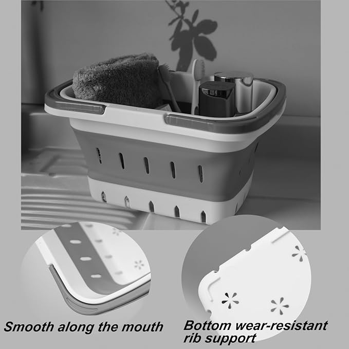 Portable Folding Plastic Bath Caddy with Handle, Perforated, Travel Bathroom Organizer for Bedroom, Bathroom, Shower, Dorm Room, Camping and RV Use (Grey, 1 pack)