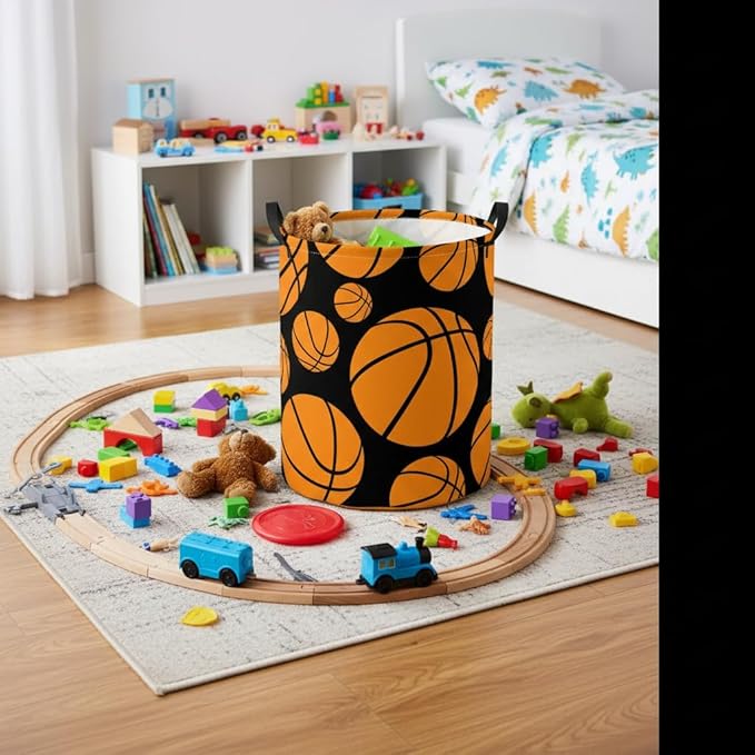 Baby Laundry Basket Baby Nursery Hamper Kids Laundry Basket Toy Storage Bin for Boys Room Decor Gift Baskets for Bedroom Bathroom(Basketball)