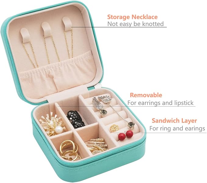 TRODANCE Mini Jewelry Travel Case, Small Portable Jewellry Organizer Box Portable Display Storage Box for Rings Earrings Necklaces, Gifts for Girl, Women, Wedding, Birthday, Mom, Mother's Day (Blue)