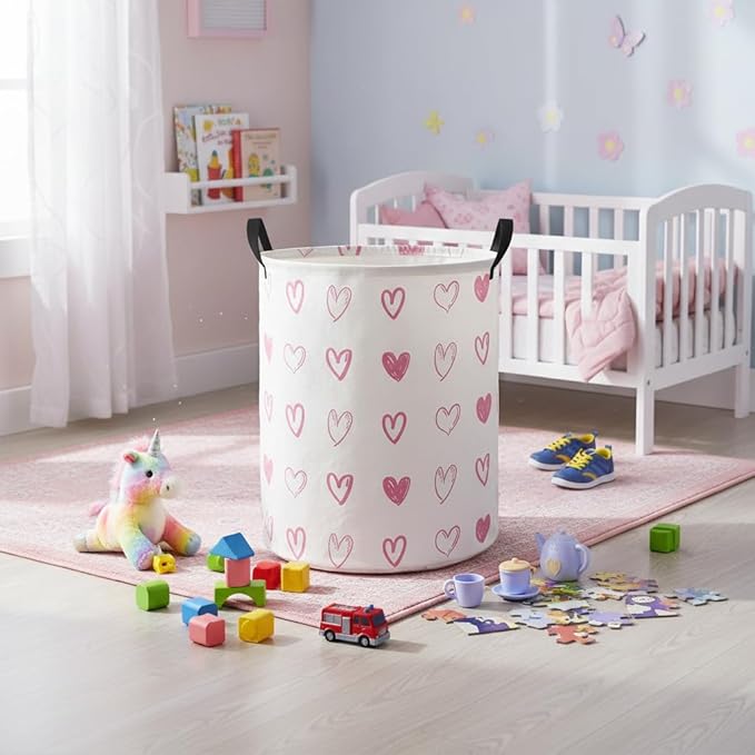 Baby Laundry Hamper kids laundry Basket Waterproof Laundry Bag for Bedroom Toy Clothes Organizer Room Décor(Pink Heart)