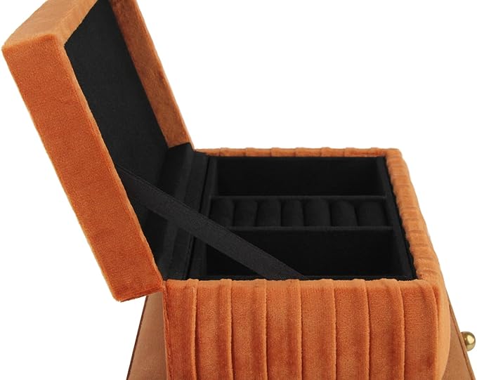 HofferRuffer Velvet Decorative Boxes, Jewelry Boxes Storage Accessory Organizer Boxes with Elegant Handle Decor, Classic Velvet Set of 2 Pieces (Brown)