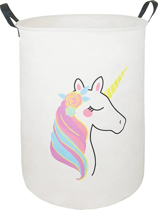 Collapsible Kids Laundry Basket Clothes Hamper, Foldable Storage Organizer Bin, Toy Clothes Storage with Handles for Boys Girls Bedroom, Room Decor Unicorn