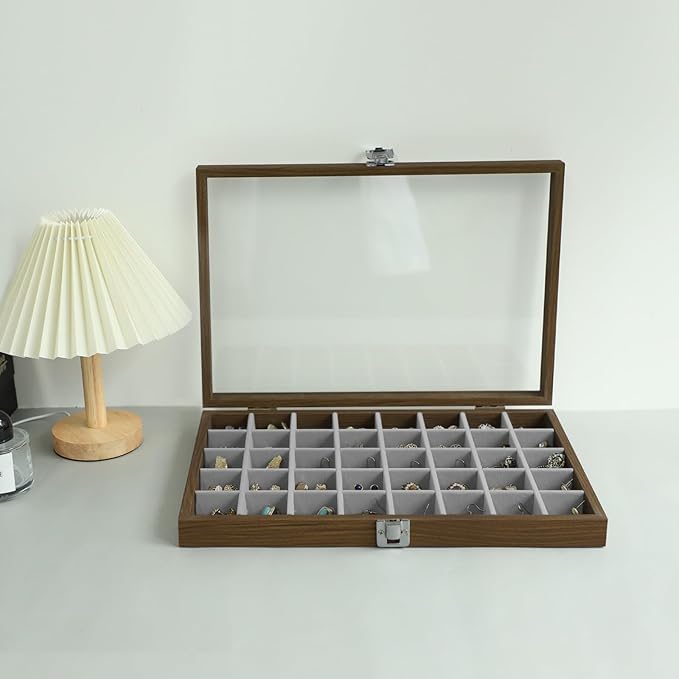 Stratalife Wood Jewelry Organizer Jewelry Tray 40 Grid Jewelry Holder Organizer Jewelry Box Jewelry Tray with Lid Earring Organizer Jewelry Storage Jewelry Trays for Drawers Vintage Style