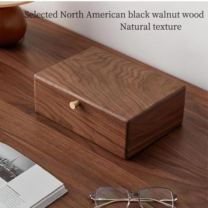 Bescott 2 Layer Solid Black Walnut Wooden Jewelry Box for Women Wood Vintage Organizer for Men Earrings Rings Necklaces Bracelet Watch Storage
