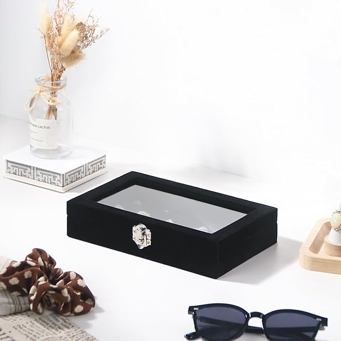 Travel Jewelry Box,Small Jewelry Case,Rings Earrings Cufflinks Organizer for Girls (Black, 15 Grids)