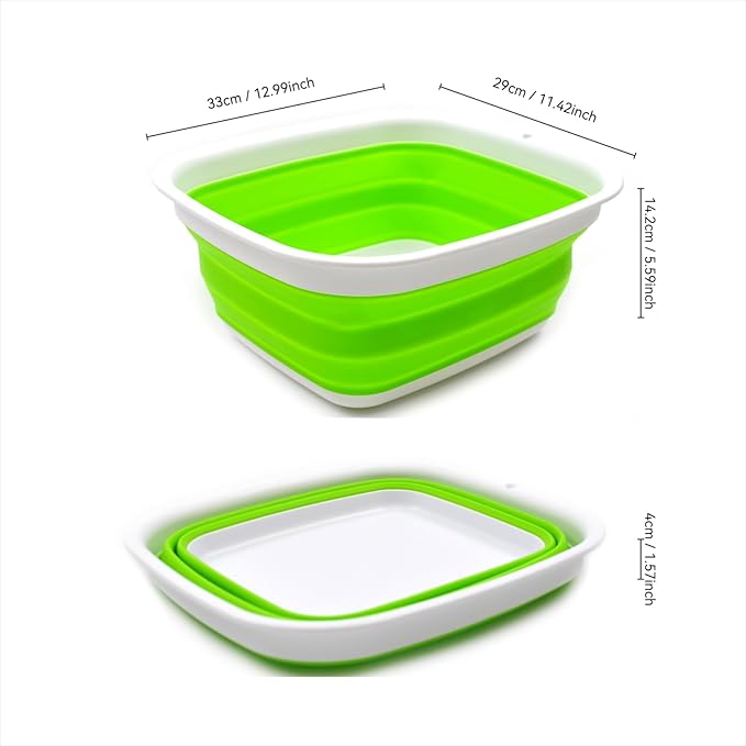 SAMMART 7.7L (2 Gallon) Collapsible Tub - Foldable Dishpan, Kitchen Sink for Camping - Indoor Outdoor Portable Washing Basin - Space Saving Plastic Washtub (Green, S)