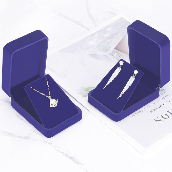 LETURE 2 Pieces Velvet Jewelry Gift Boxes for Necklace Pendant Earring Bracelet, Small Jewelry Storage Display Case for Christmas Wedding Engagement Birthday Anniversary (Blue)