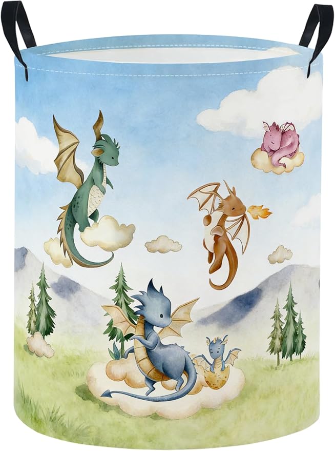 Baby Laundry Basket Baby Nursery Hamper Kids Laundry Basket Toy Storage Bin for Boys Room Decor Gift Baskets for Bedroom Bathroom(Flying Dinosaur)