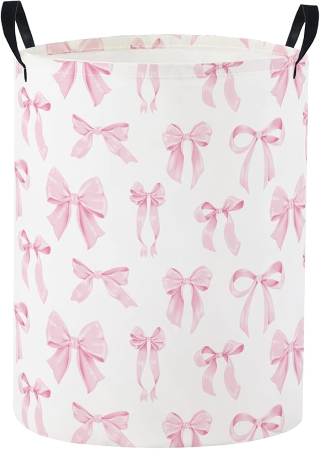 Baby Laundry Basket Baby Nursery Hamper Kids Laundry Basket Toy Storage Bin for Boys Room Decor Gift Baskets for Bedroom Bathroom(Pink Bowknot)
