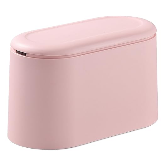 SUBEKYU 0.5 Gal Mini Countertop Trash Can with Lid for Desktop, Small Garbage Can for Office, Tiny Wastebasket,Pink