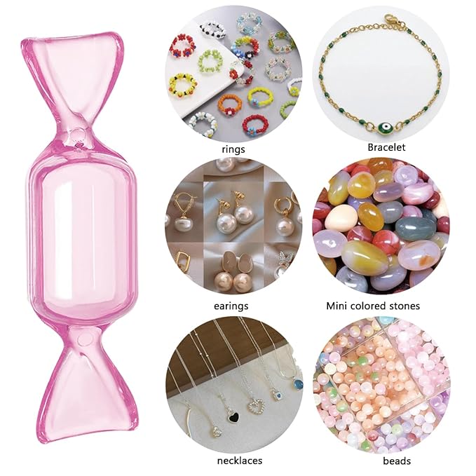 FZBNSRKO 50 Pcs Clear Candy Shaped Jewelry Box,Mini Jewelry Organizer Boxes Lovely Plastic Candy Container DIY Jewelry Accessories for Wedding Party Travel Valentine's Day(pink)