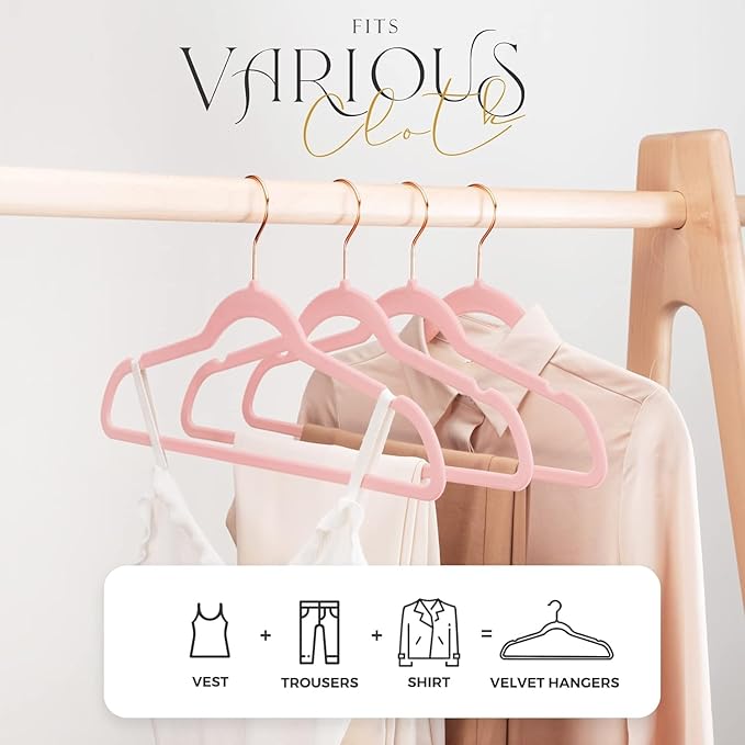 HOUSE DAY Lt Pink Velvet Hangers 300 Pack, Premium Clothes Hangers Non-Slip Felt Hangers, Sturdy Black Hangers Heavy Duty Coat Hangers, Durable Suit Hangers, Space Saving No Hanger Mark Rotating Hook
