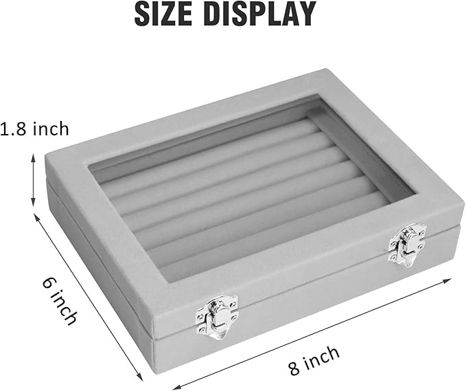 Vicoter Rings Organizer Tray 7 Slots Velvet Jewelry Earring Storage Box with Transparent lid Jewelry Display Case for Girls Wife Mom Women (Grey)