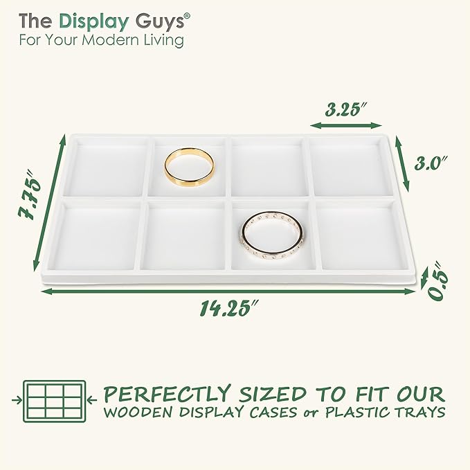 TheDisplayGuys For Your Modern Living 2-Pack 8-Compartments Flocked Velvet Jewelry Display Inserts - Tray/Case Liners - Ring Earrings Storage, (White) by The Display Guys