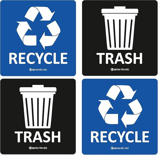 IGNIXIA Pack of 02 Recycle Sign Decals self Adhesive - Recycling Stickers 5 x 5 Inches Recycle and Trash Sticker for Trash can with Over Lamination- Recycle Labels (Blue and Black, 5 X 5 Inches)