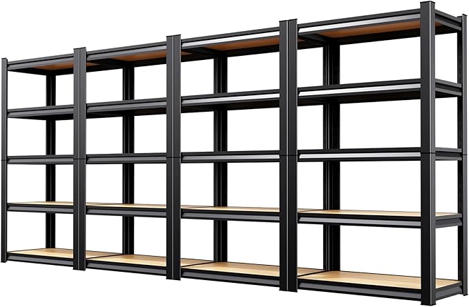 4 Pack Garage Shelving Heavy Duty 5-Tier Storage Shelves, Adjustable Shelving Unit, Utility Garage Organizer Shelf for Basement, Pantry, Kitchen, Warehouse, Supermarket, 12" Dx28 Wx71.2 H