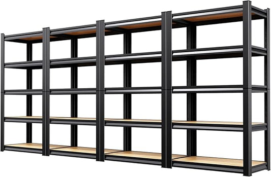 4 Pack Garage Shelving Heavy Duty 5-Tier Storage Shelves, Adjustable Shelving Unit, Utility Garage Organizer Shelf for Basement, Pantry, Kitchen, Warehouse, Supermarket, 12" Dx28 Wx71.2 H