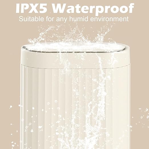 ELPHECO 2 Gallon Sensor Trash Can - IPX5 Waterproof Motion Sensor Trash Can, Automatic Bathroom Trash Bin, Slim Garbage Can for Bathroom, Office, Bedroom, Living Room, Beige
