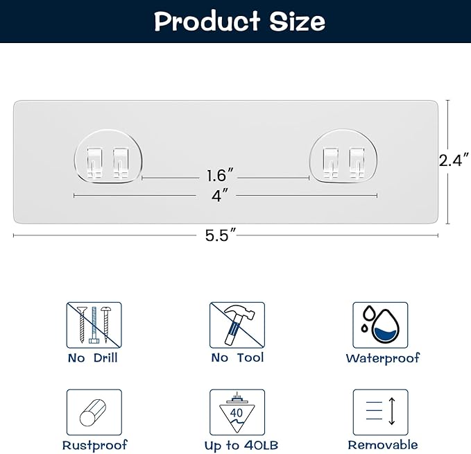 AKTECKE Shower Caddy Adhesive Replacement, No Drilling Transparent Adhesive Wall Hooks for Corner Shower Organizer Basket, Waterproof Adhesive Strip for Bathroom Shelf & Kitchen Rack