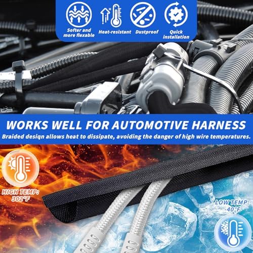 30ft - 3/4in Split Braided Sleeve Cable Management, Self-Wrapping - Image 3
