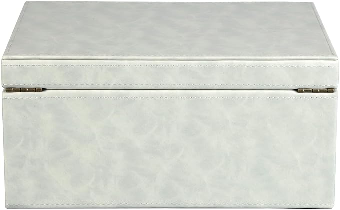 HofferRuffer Faux Leather Decorative Box, Large Wooden Structure Keepsake Box Accessory Organizer Jewelry Organizer with Hinged Lid, Storage Container for Home or Office (Cream White)