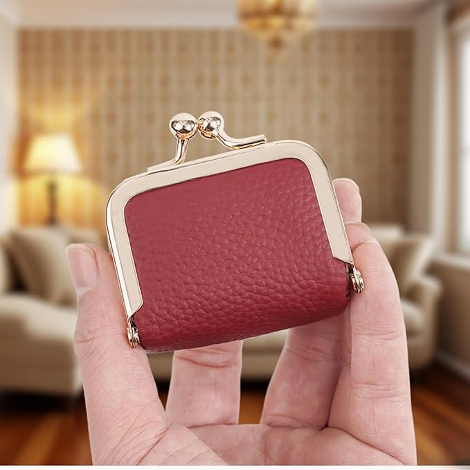 Genuine Leather Mini Jewelry Box & Vintage Wallet for Women - Compact Travel Coin Purse, Lipstick Storage Organizer, Retro Leather Clutch Case (Red/Mini)