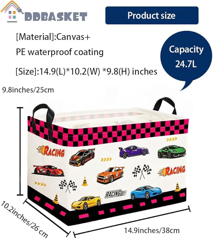 Rectangle Kids Baskets Car Basket Cute Storage Bin Organizer Boys Box for Room Decor Gift Basket(Car)