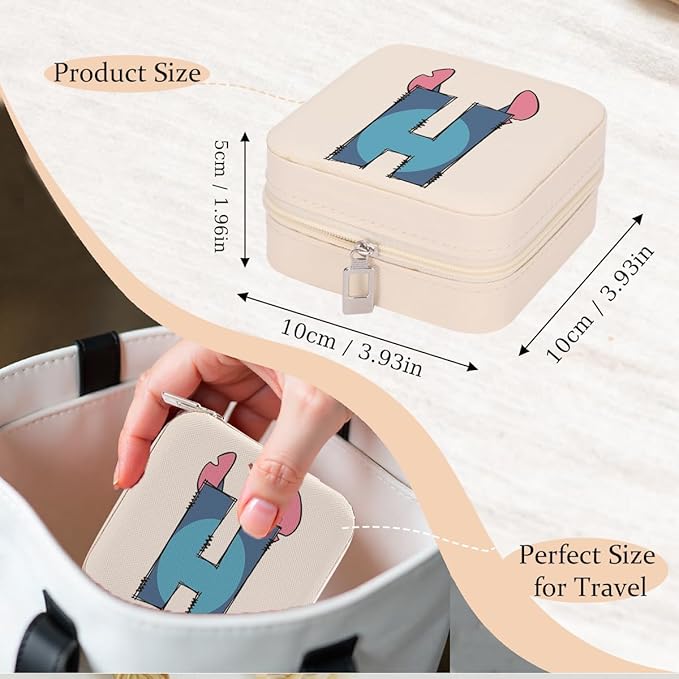 LONGXIN Cute Cartoon Gifts, Initial Travel Jewelry Case Small Jewelry Box Organizer, Personalized Gifts for Women Teen Girls, Birthday Christmas Gifts for Cartoon Lovers, Letter H