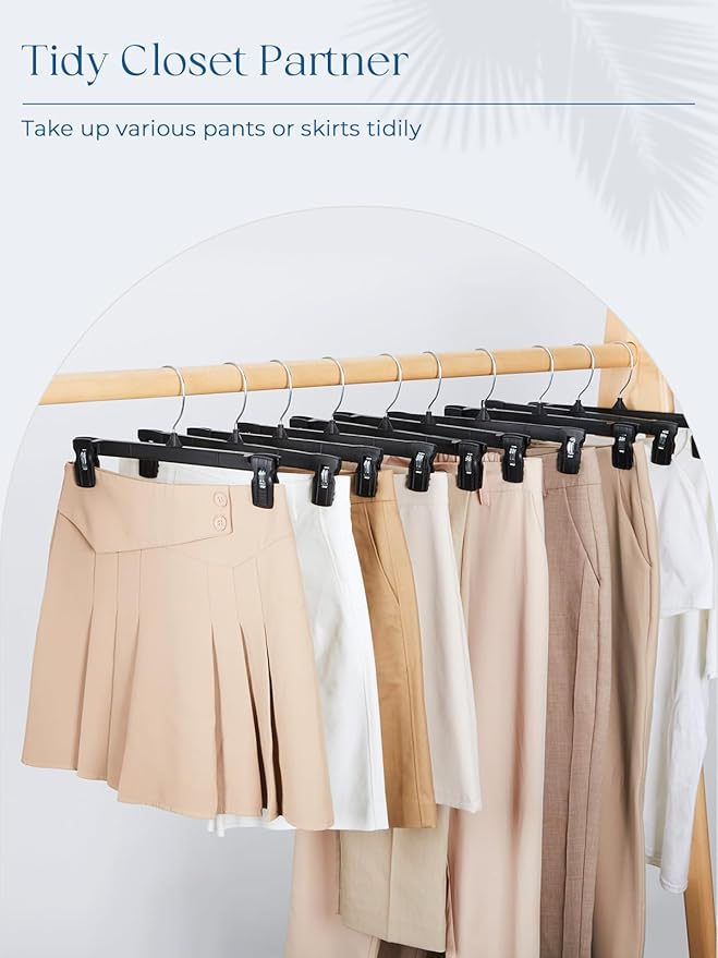 Smartor Space Saving Heavy Duty Hangers - 180 Pack, Slim Plastic Pants and Shorts Hangers, Ridged Non-Slip with Pinch Clips, 360-Rotating Chrome Swivel Hook, Black, 12 Inches