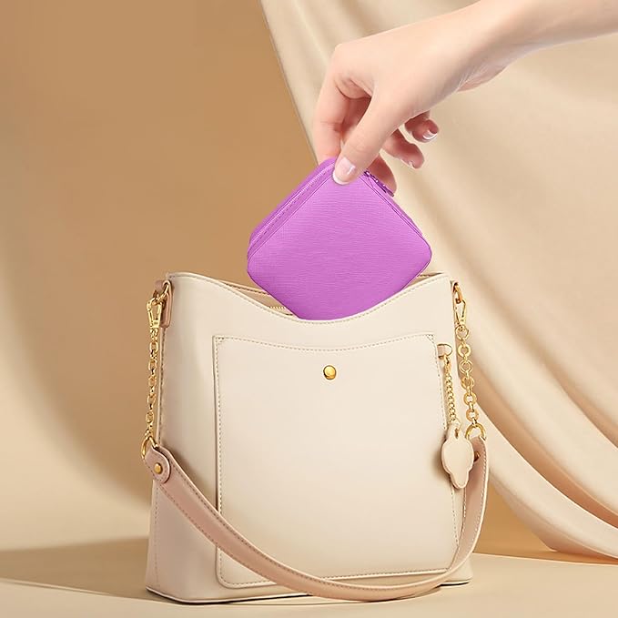 Small Travel Jewelry Box, Portable Mini Jewelry Leather Box Jewelry Ring Organizer Case Storage Holder Gift Boxes for Girls Women, Lilac purple