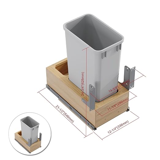 Dowell Single 50Qt Undermount Trash Pull-Out Waste Container with Full Extension Soft-Close Slides, Bottom Mounted, Face Frame/Frameless Min. Cabinet Opening: 12-1/2 Inch Wide-4008 0115 50