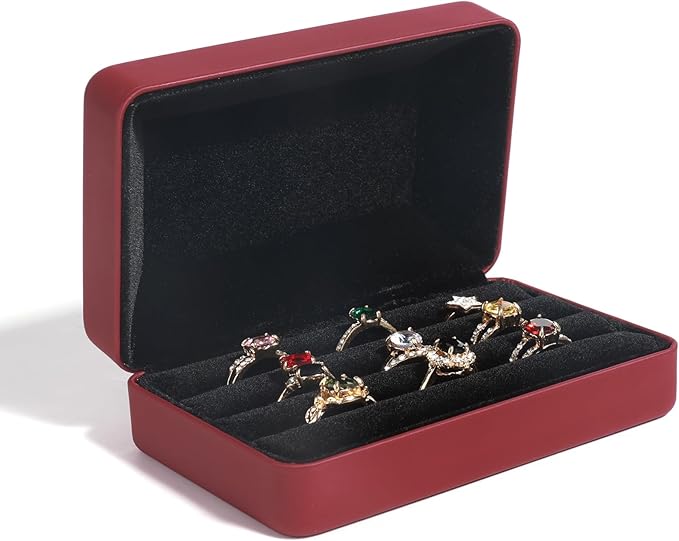 Small Ring Organizer Box. Travel Jewelry Storage Case. Ring Box for Multiple Rings. Portable Ring Display Holder for Women (Red S)