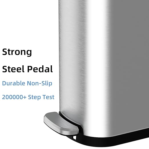 KSSKSS 2.6 Gallon Slim Bathroom Trash Can with Soft Close Lid, 10L Stainless Steel Garbage Can with Removable Liner Bucket, for Narrow Spaces,Bathroom, Bedroom (Silver)
