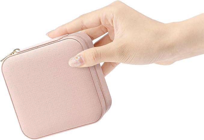 VLANDO Small Faux Leather Travel Jewelry Box Organizer Display Storage Case for Rings Earrings Necklace, Pink