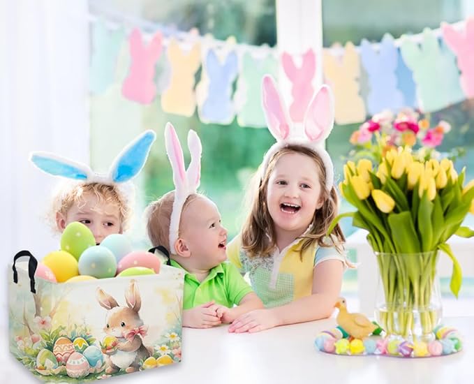 Easter Basket for Kids Gift - Rectangular Toy Storage Basket Organizer Bin Box Room Decor for Home(Color Easter)