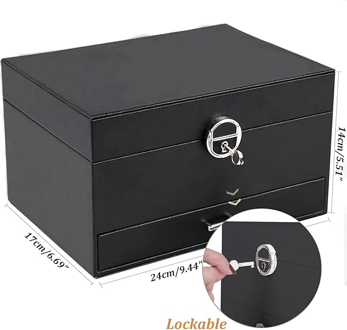 QBestry Earring Jewelry Box for Women Girls Stud Organizer, 5 Layers Black Jewelry Organizer Box With Lock Necklaces and Earrings Holder Jewelry Box with Earring Organizxer for Women Girls Xmas Gifts