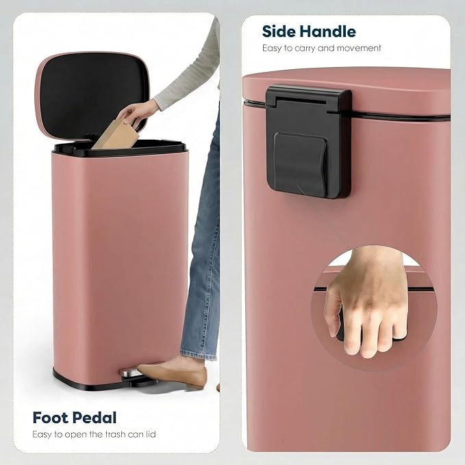13.2 Gal Kitchen Trash Can, 50L Recycling or Garbage Bin, Brushed Stainless Steel Waste Basket, Soft&Quiet Close Dustbin, with Step-On Pedal, Removable Inner Bucket, for Home, Office, Living Room