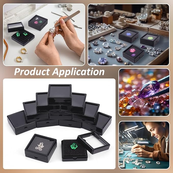 BENECREAT 12Pack Black Gemstone Display Box 2" x 0.78" Jewelry Box Container with Clear Top Lids for Gems, Coins, Christmas Festival Wedding Jewelry Packing