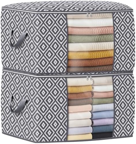 100L 2 Pack Storage Bags, Foldable Clothes Bins with Clear Window, Gray by StorageTastic