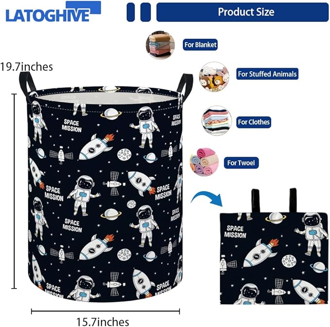 Baby Laundry Hamper kids laundry Basket Waterproof Laundry Bag for Bedroom Toy Clothes Organizer Room Décor(Astronaut)