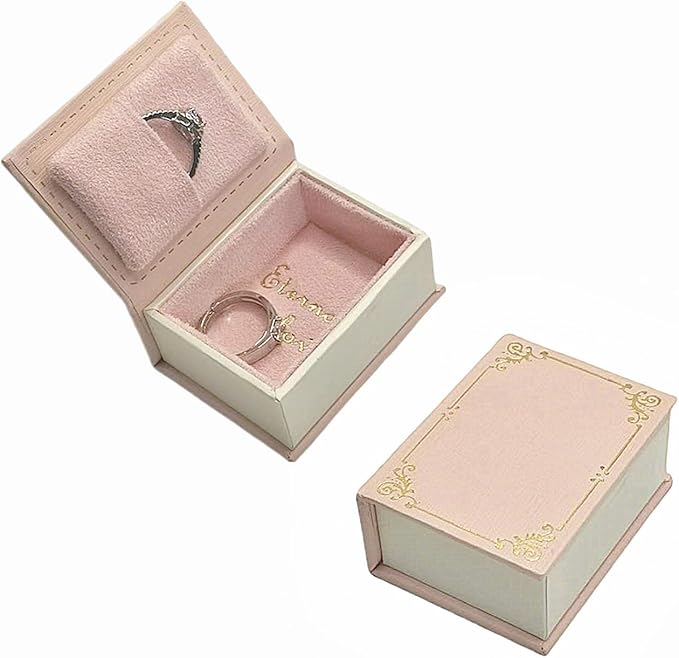 Book Shaped Ring Box - Vintage Engagement Ring Box with Hinged Lid for Proposal Engagement Wedding, Proposal Ring Case -PRB016-Pink