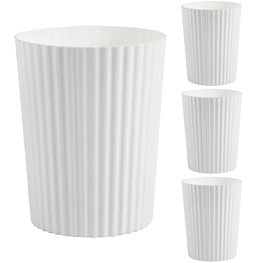 JiatuA Small Trash Can Plastic Wastebasket Round Garbage Container Bin for Bathroom, Kitchen, Bedroom, Home Office, College Dorm, White 4 Pack