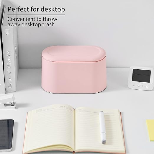 SUBEKYU 0.5 Gal Mini Countertop Trash Can with Lid for Desktop, Small Garbage Can for Office, Tiny Wastebasket,Pink